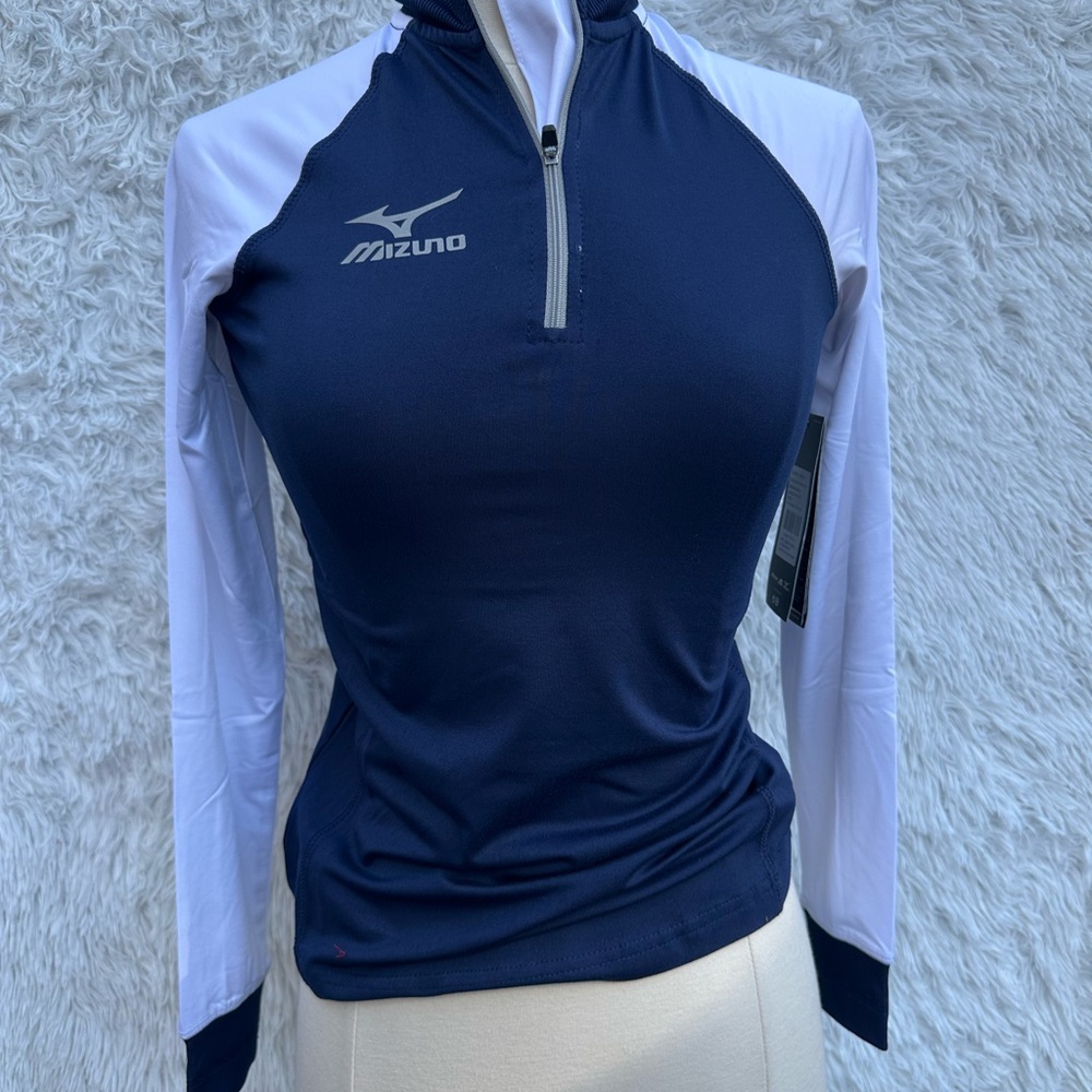 Mizuno Women's Navy and White Long Sleeve Top